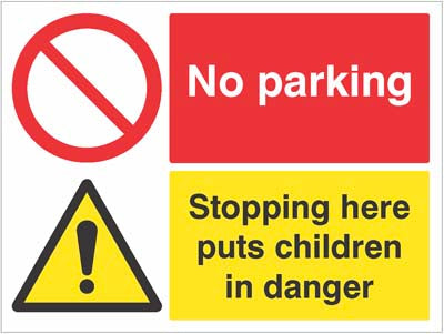 No parking Stopping here puts children in danger