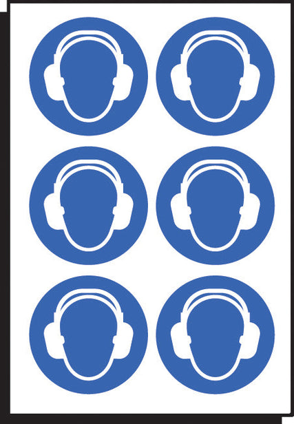 Ear protection symbol 100mm dia - sheet of 6