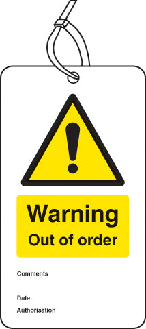 Warning out of order double sided safety tags (pack of 10)