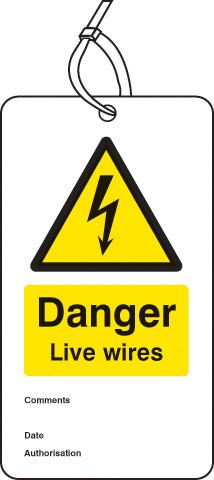 Danger live wires double sided safety tags (pack of 10)