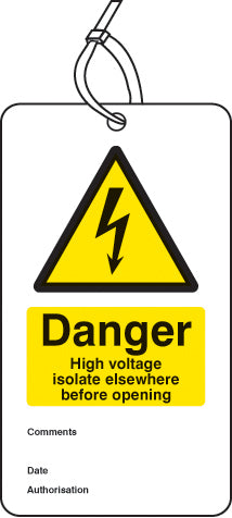 Danger high voltage isolate elsewhere D/S tag pk of 10