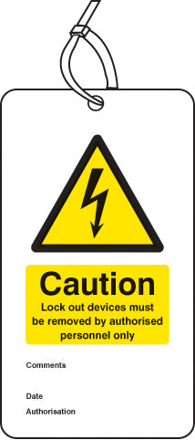 Lockout Tag - Lock out device must be removed by... (80x150mm) Pk of 10