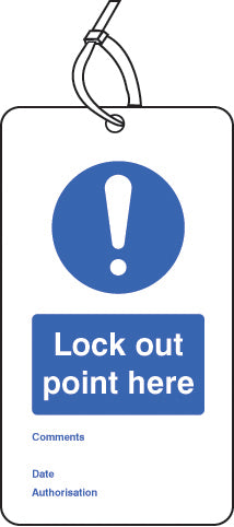 Lockout Tag - Lock out point here (80x150mm) Pk of 10