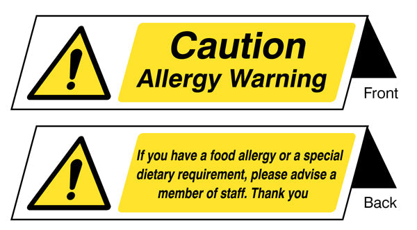Food allergy notice double sided plastic table cards (pack of 5)