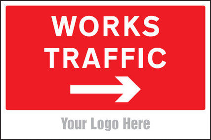 Works traffic only, arrow right, site saver sign 600x400mm