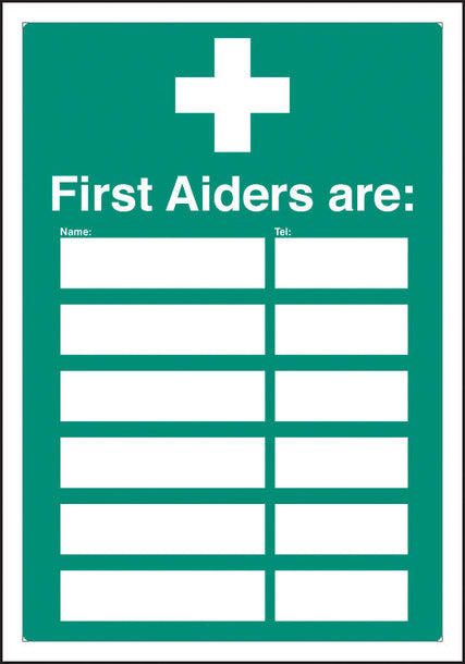 First aiders are (space for 6) adapt-a-sign 215x310mm