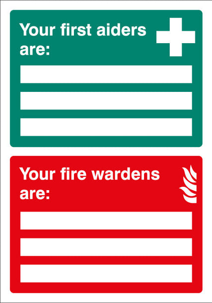 First Aiders/Fire Wardens are Adapt-a-sign 215x310mm