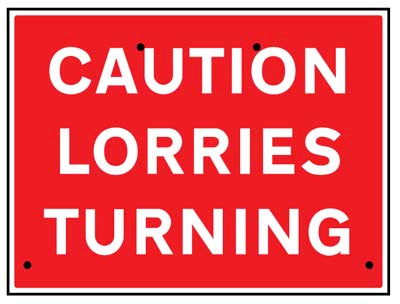 Caution lorries turning, 600x450mm Re-Flex Sign (3mm reflective polypropylene)