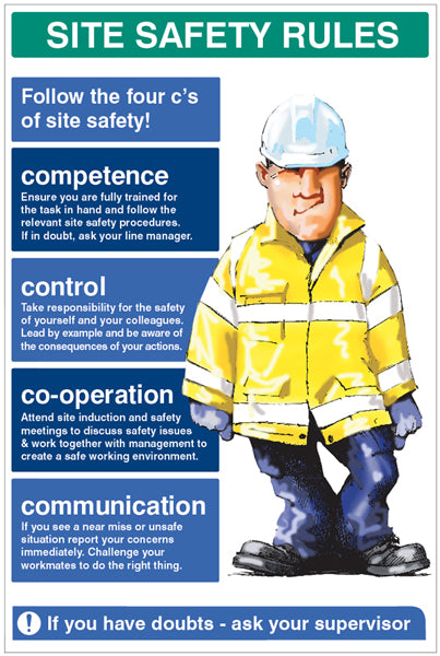 Site Safety Rules The four c's of site safety 600x900 5mm pvc