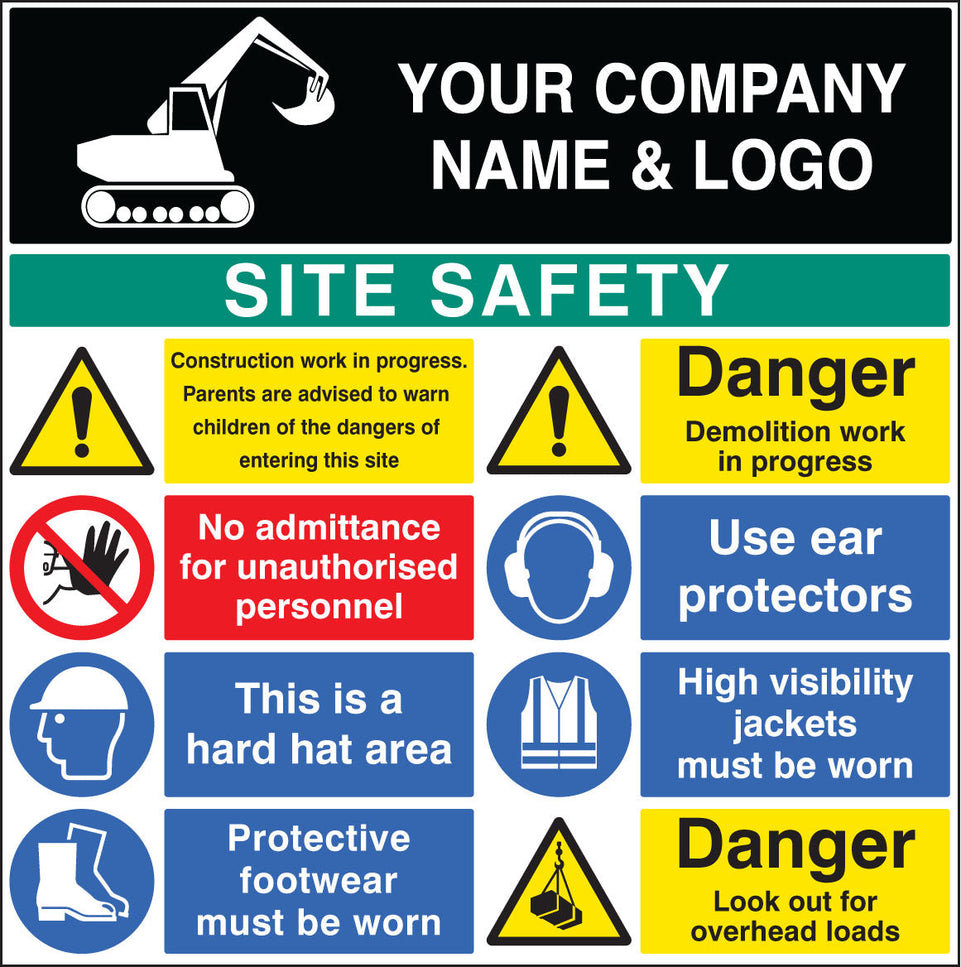 Site safety board 1200x1200mm 5mm pvc c/w logo