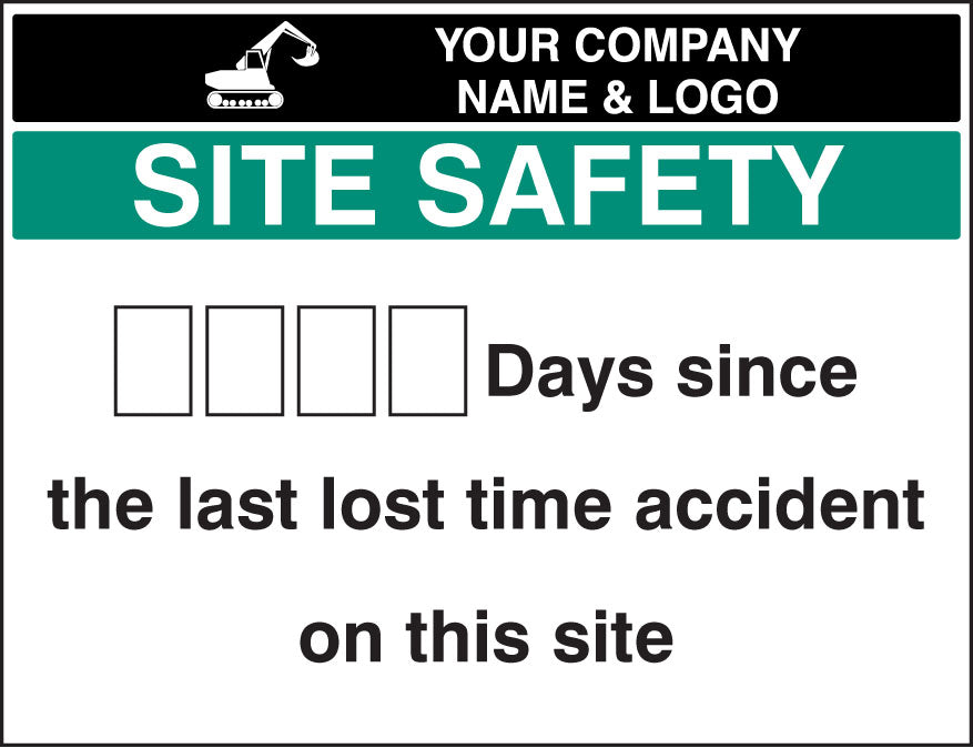 Lost time accident board & 2 sets of numbers c/w logo