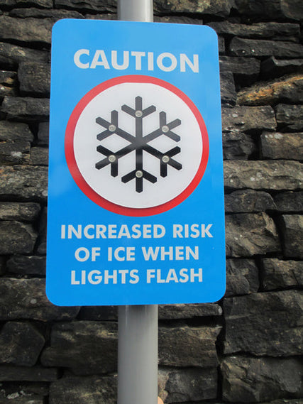 Ice Detector LED Sign (300x500mm composite) post mounted with Channelling/clips
