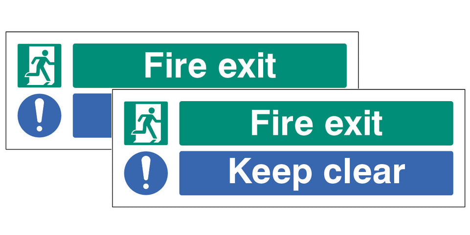 Fire exit Keep Clear Double sided self adhesive window sticker 300x100mm