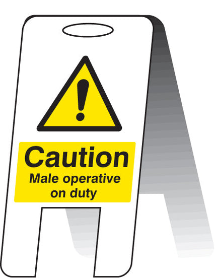 Caution male operative on duty (self standing folding sign)