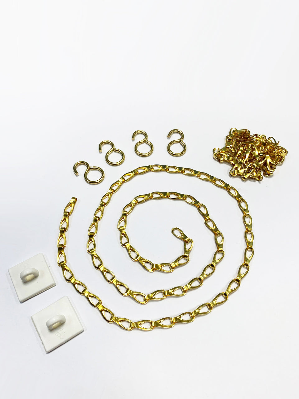 Brass suspension kit - 1.2m brass chain, 4 x hooks & 2 x ceiling pads