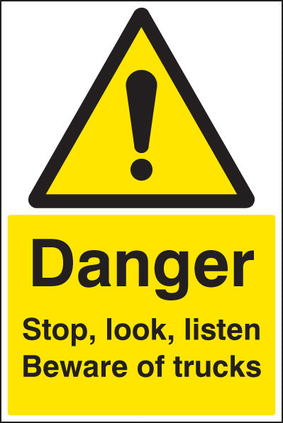 Danger stop, look, listen beware of trucks floor graphic 400x600mm