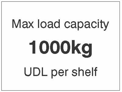 Max load capacity 1000kg UDL per shelf, 100x75mm magnetic PVC