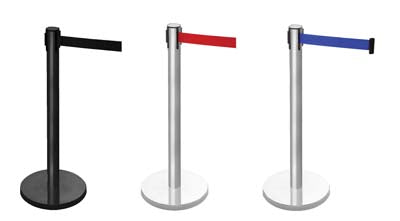 Retractable barrier on black post (3.4m red webbing) 1015mm high post