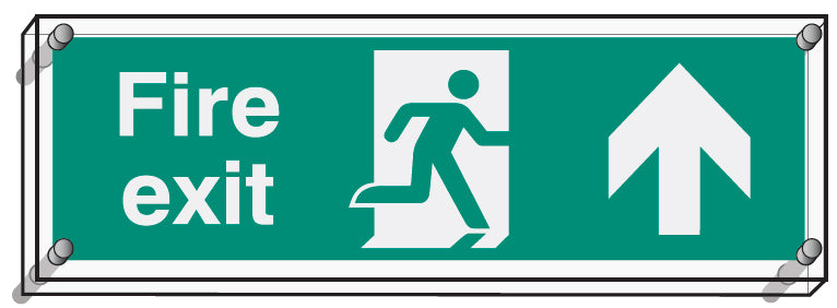 Fire exit straight on visual impact 5mm acrylic sign 450x150mm c/w stand off locators