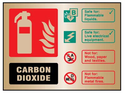 CO2 extinguisher ID brass 150x200mm adhesive backed