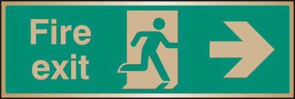 Fire exit arrow right brass 300x100mm