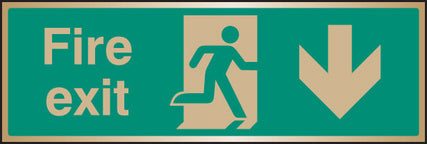 Fire exit arrow down brass 300x100mm