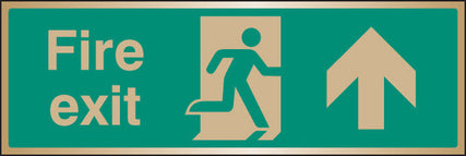 Fire exit arrow ahead brass 300x100mm