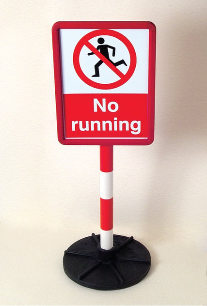 Bespoke sign in red frame on post c/w base