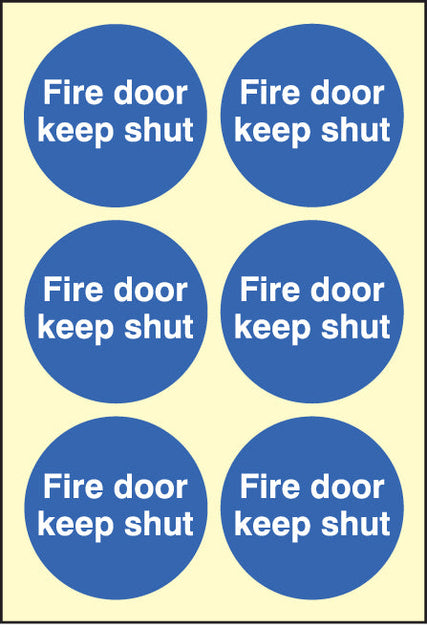 Fire door keep shut 65mm dia - sheet of 6 photoluminescent