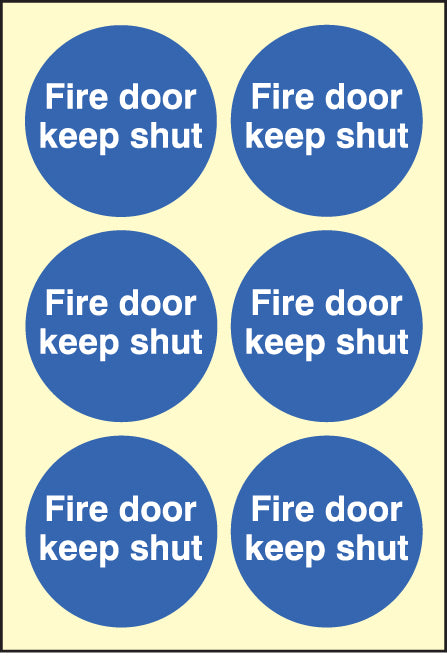 Fire door keep shut 65mm dia - sheet of 6 photoluminescent