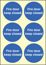 Fire door keep closed 65mm dia - sheet of 6 photoluminescent