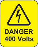 Danger 400 volts roll of 100 labels 40x50mm