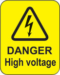 Danger high voltage roll of 100 labels 40x50mm