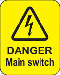Danger main switch roll of 100 labels 40x50mm
