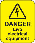 Danger live electrical equipment roll of 100 labels 40x50mm