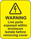 Warning live parts within enclosure roll of 100 labels 40x50mm