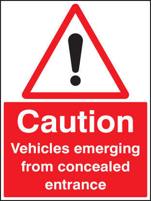 Caution vehicles emerging from concealed entrance