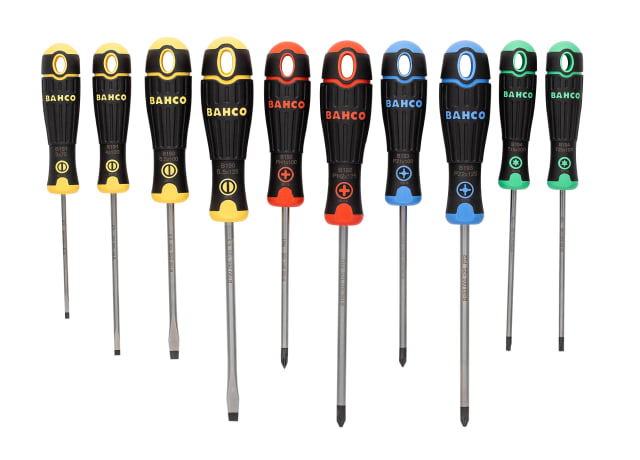 BahcoFit Coloured Handle Screwdriver Set, 10 Piece SL/PH/PZ/TX