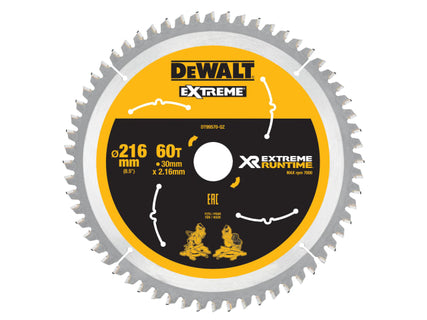 FlexVolt XR Circular Saw Blade 216 x 30mm x 60T