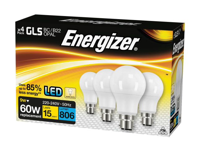 LED BC (B22) Opal GLS Non-Dimmable Bulb, Warm White 806 lm 9.2W (Pack 4)