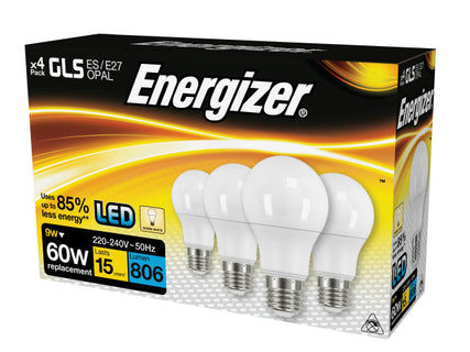 LED ES (E27) Opal GLS Non-Dimmable Bulb, Warm White 806 lm 9.2W (Pack 4)