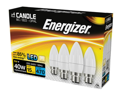 LED BC (B22) Opal Candle Non-Dimmable Bulb, Warm White 470 lm 5.9W (Pack 4)