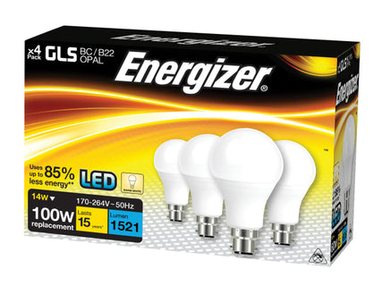 LED BC (B22) Opal GLS Non-Dimmable Bulb, Warm White 1521 lm 12.5W (Pack 4)