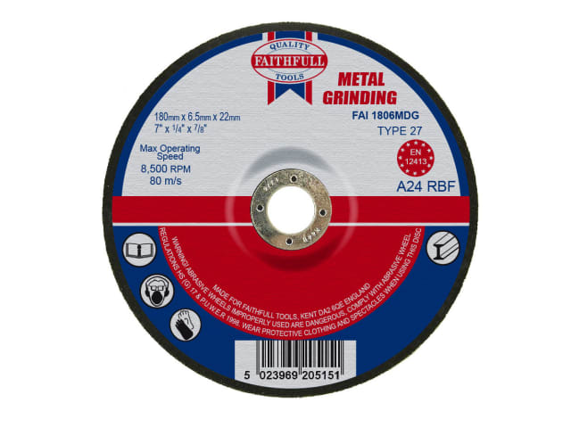 Depressed Centre Metal Grinding Disc 180 x 6.5 x 22.23mm