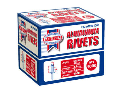 Aluminium Rivets 3.2 x 10mm Medium Bulk Pack of 1000