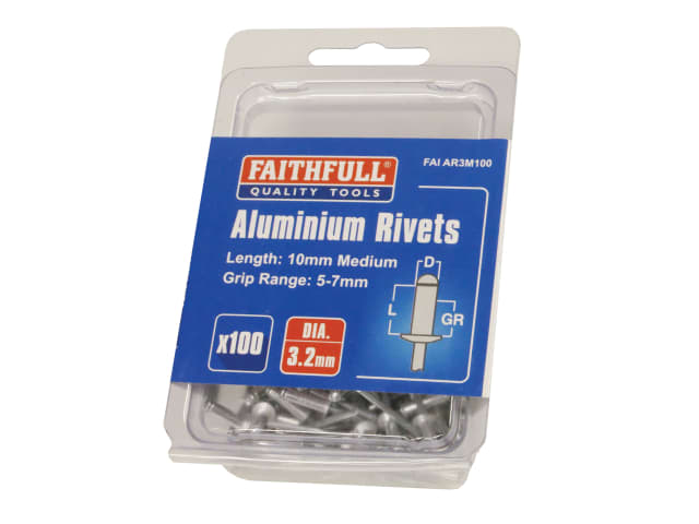 Aluminium Rivets 3.2 x 10mm Medium Pre-Pack of 100