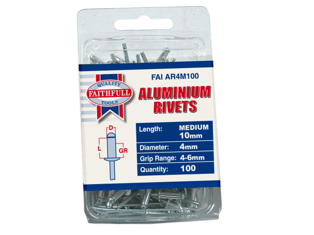 Aluminium Rivets 4 x 10mm Medium Pre-Pack of 100