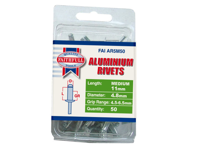 Aluminium Rivets 4.8 x 11mm Medium Pre-Pack of 50