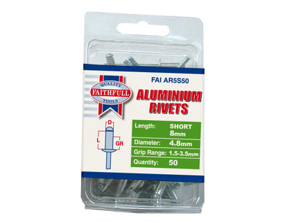 Aluminium Rivets 4.8 x 8mm Short Pre-Pack of 50