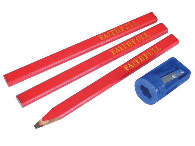 Carpenter's Pencils Red (Pack 3 + Sharpener)